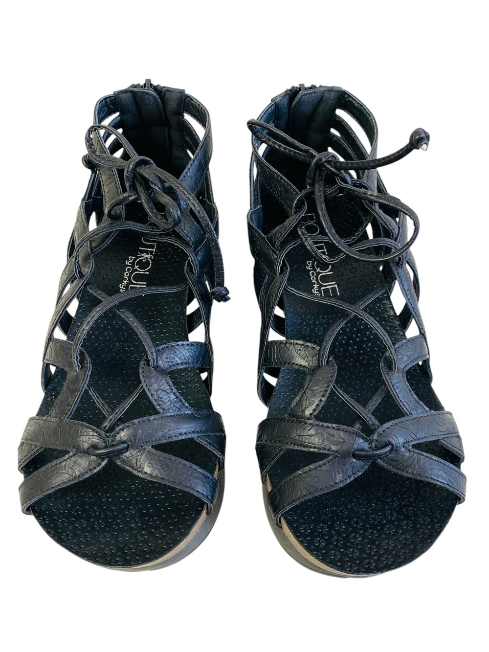 Boutique By Corkys Black Lace Gladiator Wedge Sandals Size 8